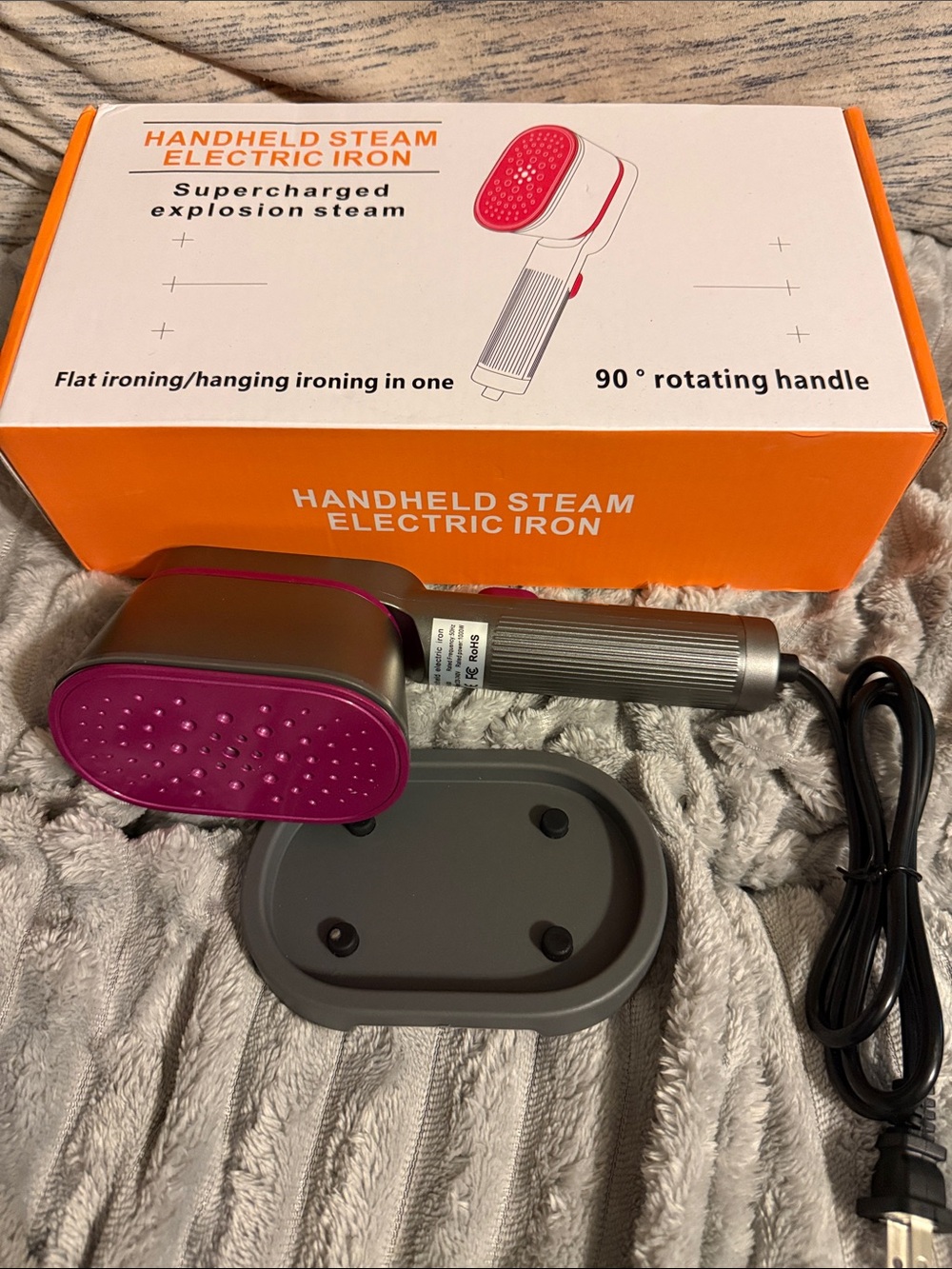 Handheld Steam Iron - Pink & Silver Compact Garment Steamer